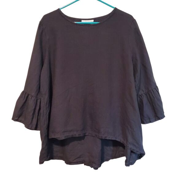 bryn Walker Tops - bryn WALKER Fran 100% Linen Bell Sleeve Black Flowy Top - Large